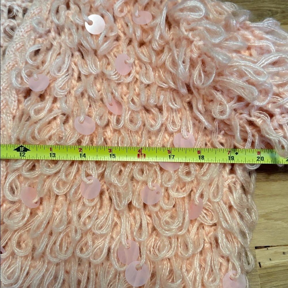 Main Strip Shaggy Lopped Knit & Sequin Pink Textured Cardigan Women’s M - Picture 6 of 13